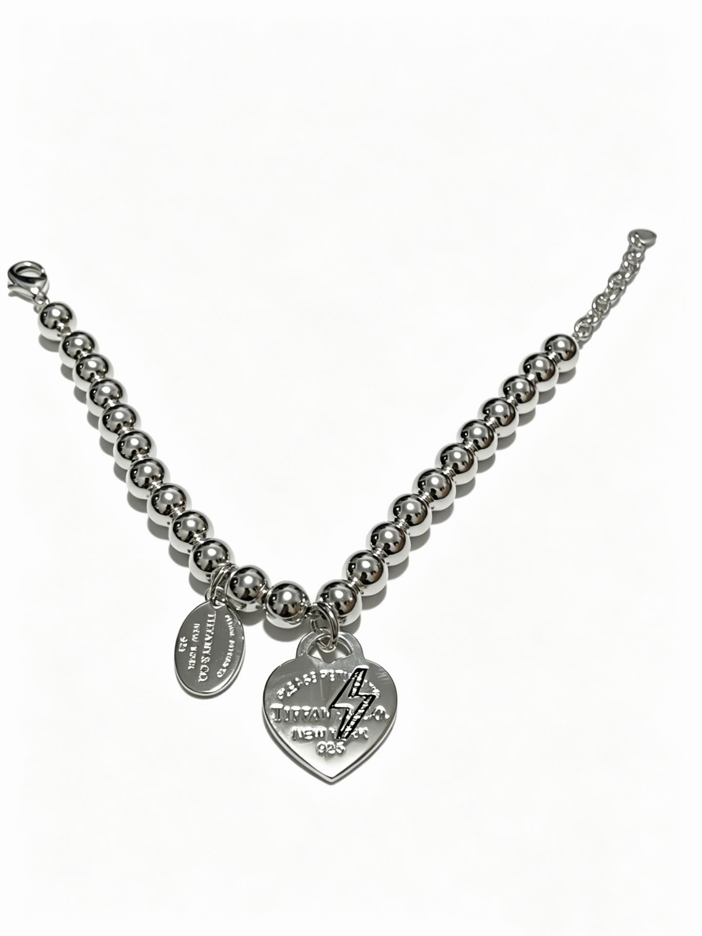 Tiffany & Co. Sterling Silver Bead Bracelet with Heart Tag